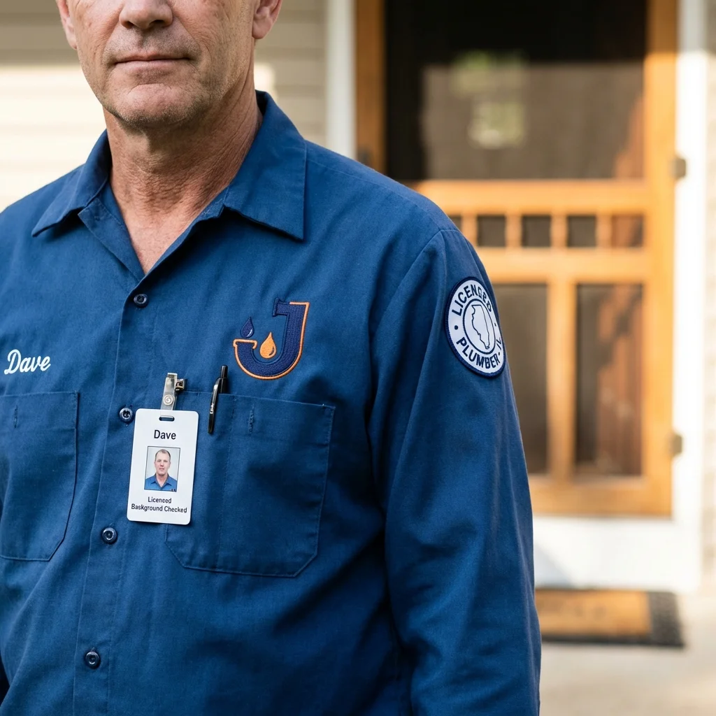 Licensed plumber showing ID badge in Beavercreek, OR